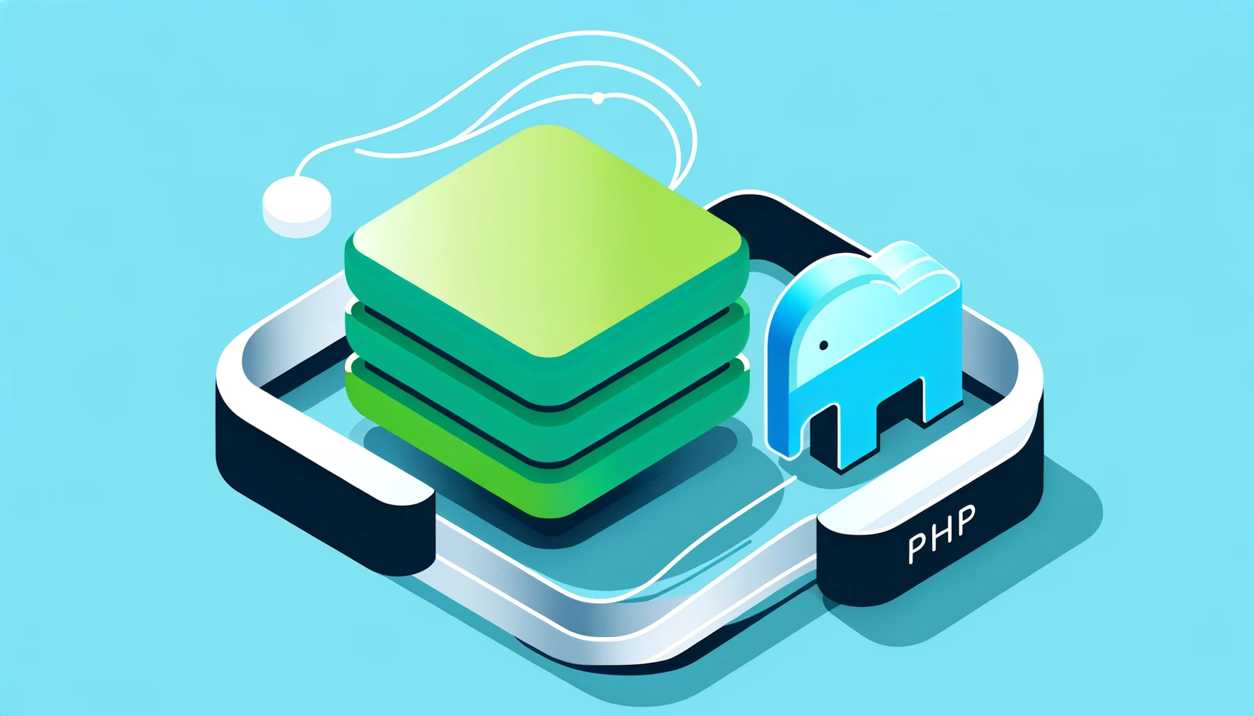 Minimalist flat design illustration showing the integration of DB2 Database with a low-code platform. A large blue square symbolizes DB2, while smaller, interconnected green rectangles represent the low-code platform.